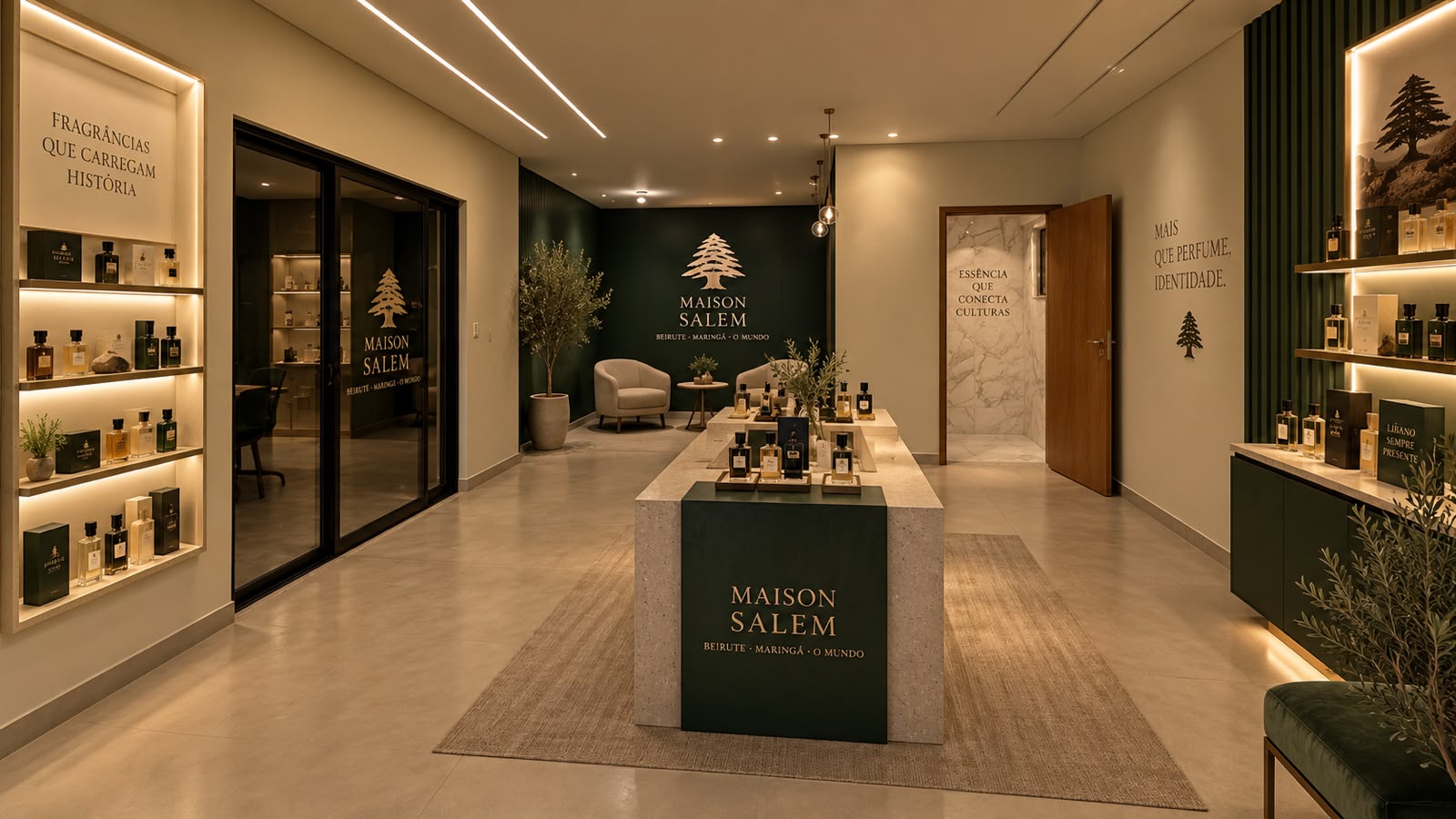 Showroom com a linha completa de perfumes
